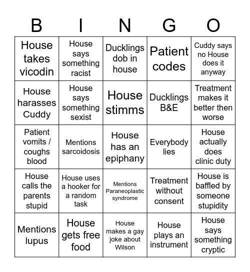 House MD bingo Card