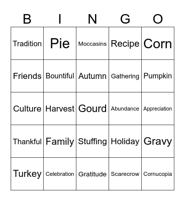 Thanksgiving Bingo Card