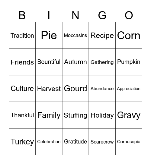 Thanksgiving Bingo Card