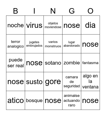 videos de terror Bingo Card