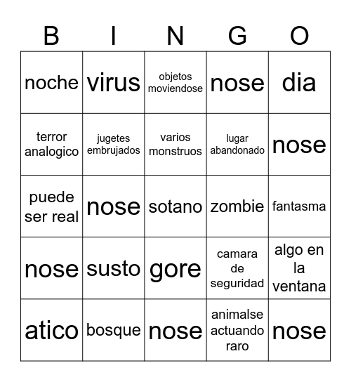 videos de terror Bingo Card
