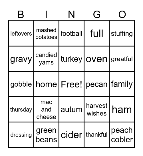 Happy Thanksgiving ! Bingo Card
