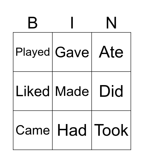 Past Bingo Card