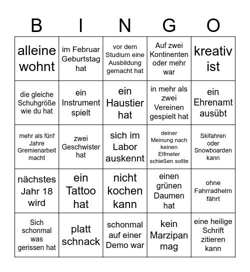 Eine Person, die... Bingo Card