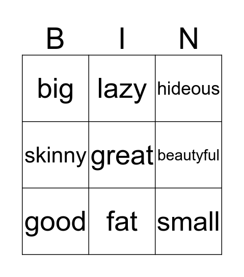 Synonyms Bingo Card