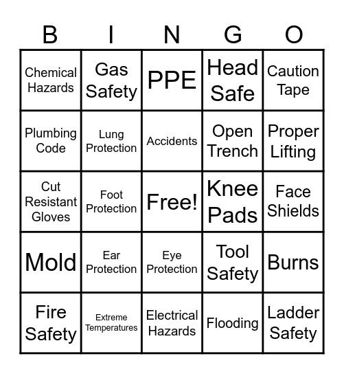 Plumbing Safety Bingo Card