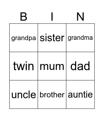 Family Bingo Card