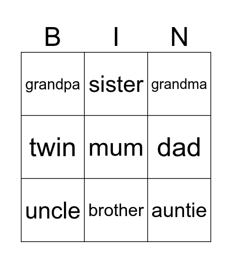 Family Bingo Card