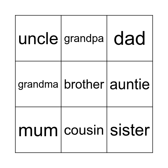 family Bingo Card