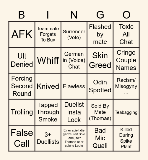 Schamlorant Bongo Bingo Card