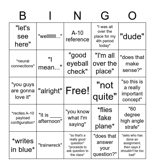 Aero w/ Chunx Bingo Card