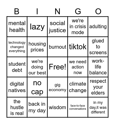 generation gap bingo Card