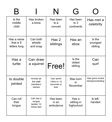 Find someone who...                          (write name once) Bingo Card