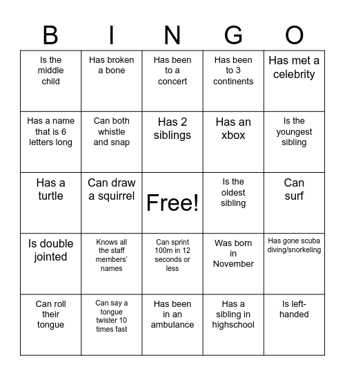 Find someone who...                          (write name once) Bingo Card