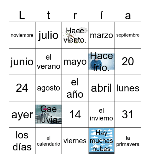 Dias, Meses y Estaciones Bingo Card