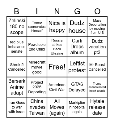 2025 Bingo Card Bingo Card
