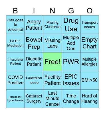 Rough Day in PAT Bingo Card