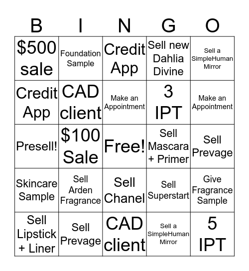 Makeup Bingo! Bingo Card