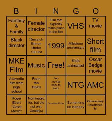 Movies - November 2024 Bingo Card