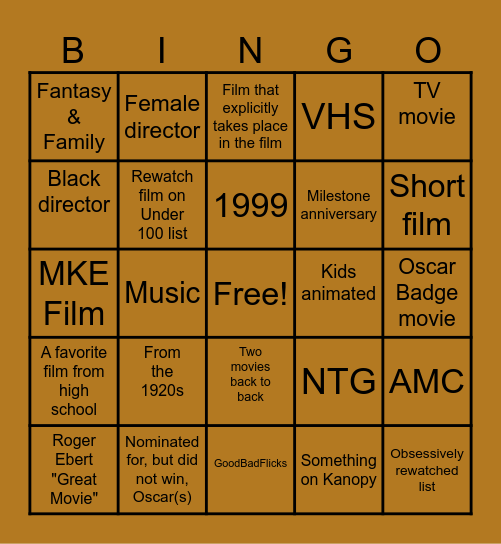 Movies - November 2024 Bingo Card