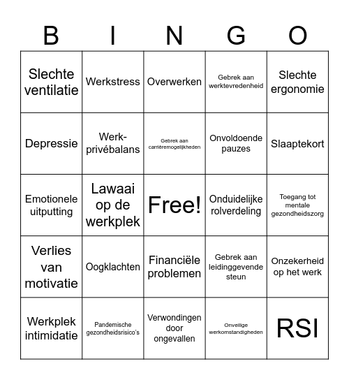 Werkverzuim Bingo Card