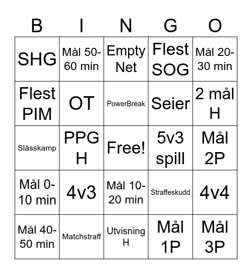 HOCKEY BINGO! Bingo Card