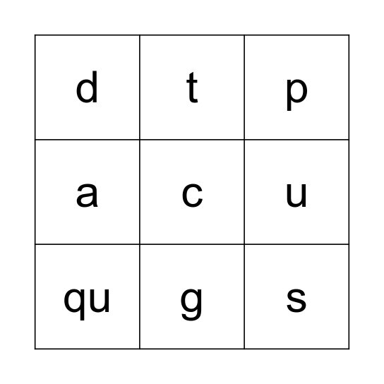 Phonogram Bingo Card