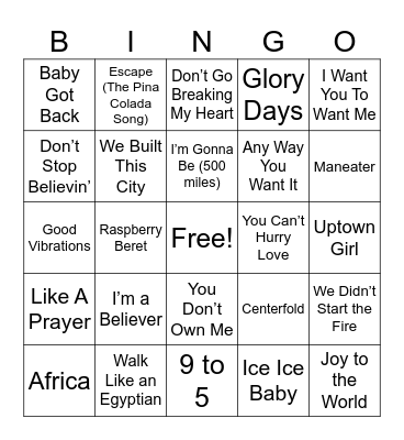Songs we think everyone will know Bingo Card