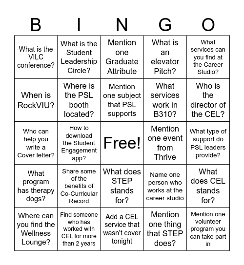 CEL Mixer 2024 Bingo Card