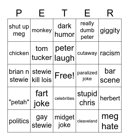 family guy Bingo Card