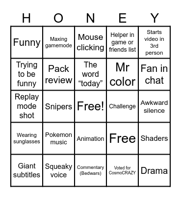 Hive YouTuber BINGO Card