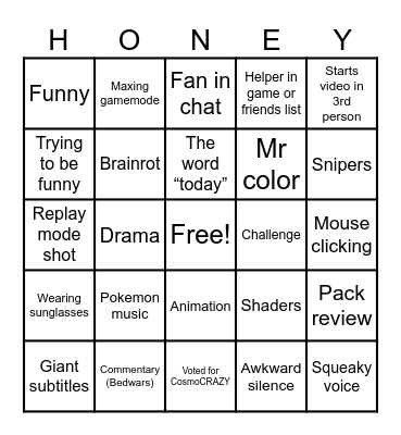 Hive YouTuber BINGO Card