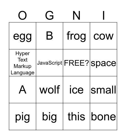 synonyms Bingo Card