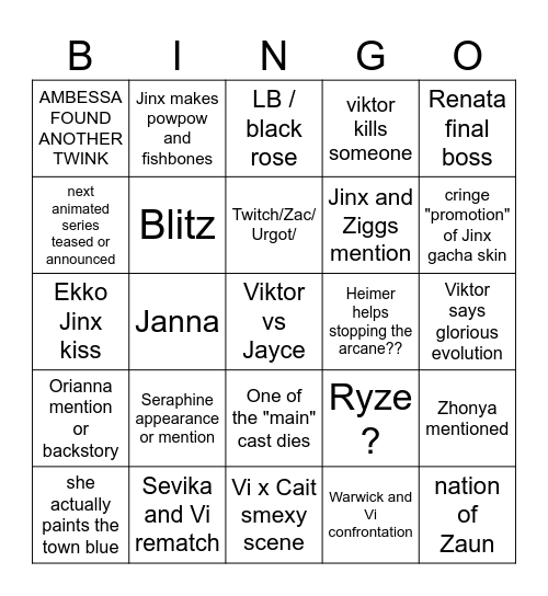 arcane season 2 Bingo Card