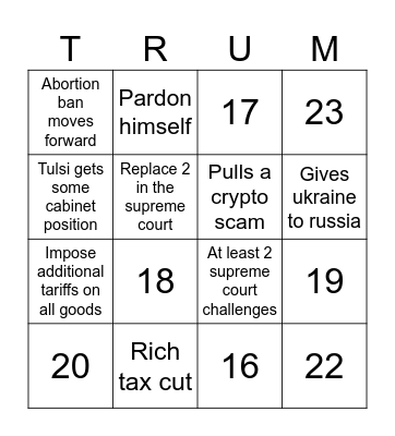 4 Years of Trump Bingo Card
