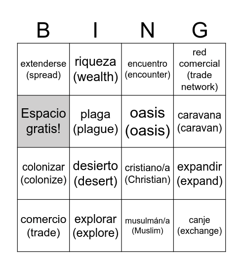 Vocabulario de Unidad 2 Bingo Card