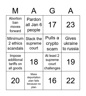 4 Years of Trump Bingo Card