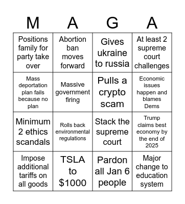 4 Years of Trump Bingo Card