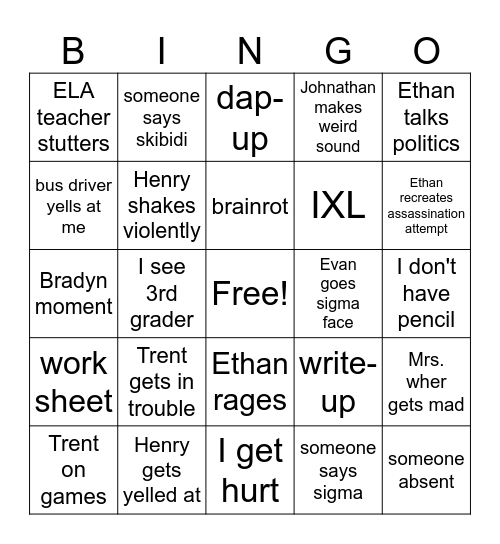 class bingo Card