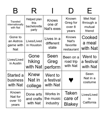 "Get to Know You" Bingo! Bingo Card