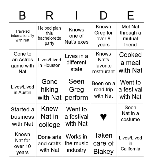 "Get to Know You" Bingo! Bingo Card