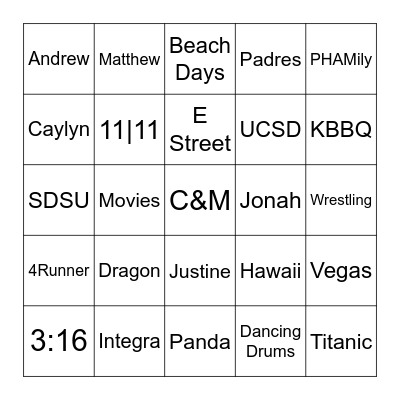 About Us Bingo! Bingo Card