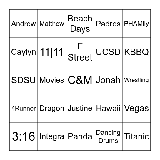 About Us Bingo! Bingo Card