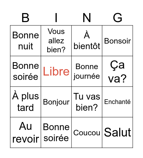 Les salutations Bingo Card