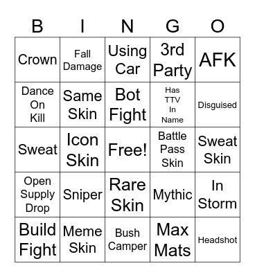 Fortnite Bingo Card