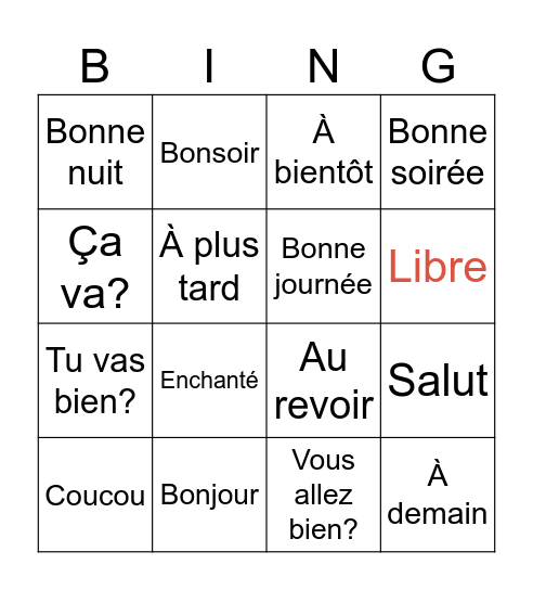 Les salutations Bingo Card