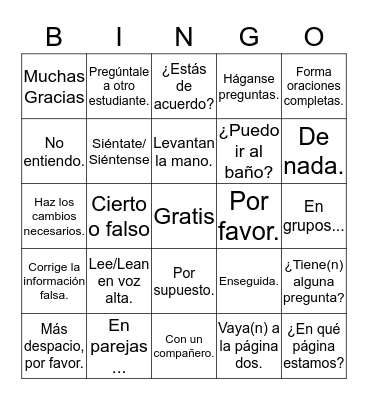 Useful Spanish Expressiones Bingo Card