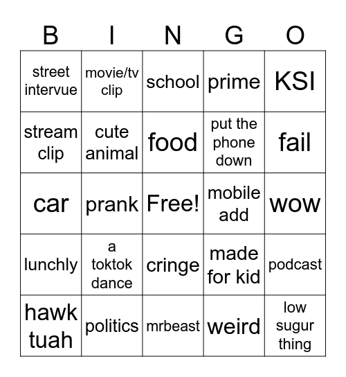 Untitled Bingo Card