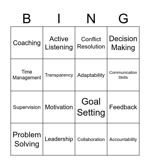 Mangement and communication Bingo Card