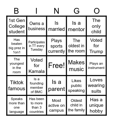 Get to know BMC Bingo Card